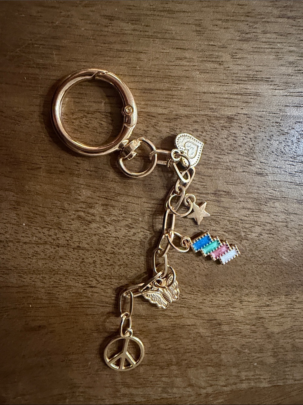 Gold-Tone Charm Keyring with Multicolor Accents